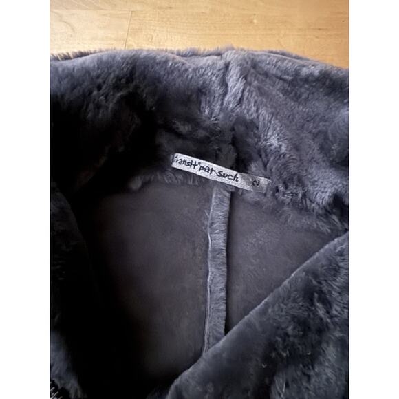Transit Teddy Coat Lambskin Shearling Wool Grey Funnel Neck Zipper 2 - Picture 3 of 7